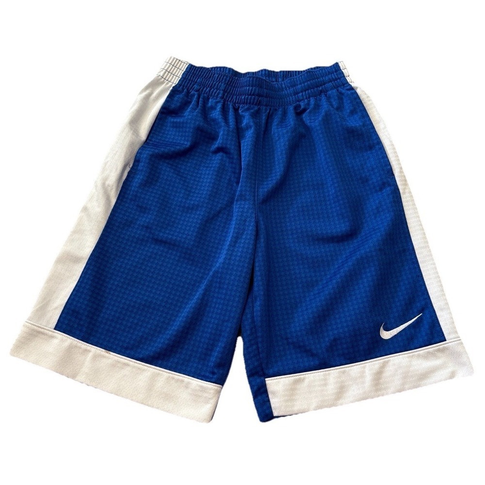 Nike Boys Blue White Mesh Basketball Shorts Large Elastic Waist Swoosh Athletic